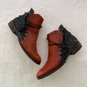 Anthropology Veracruz Leather Wrap Ankle Boots Size 41 US 10.5 Brown Black Boho